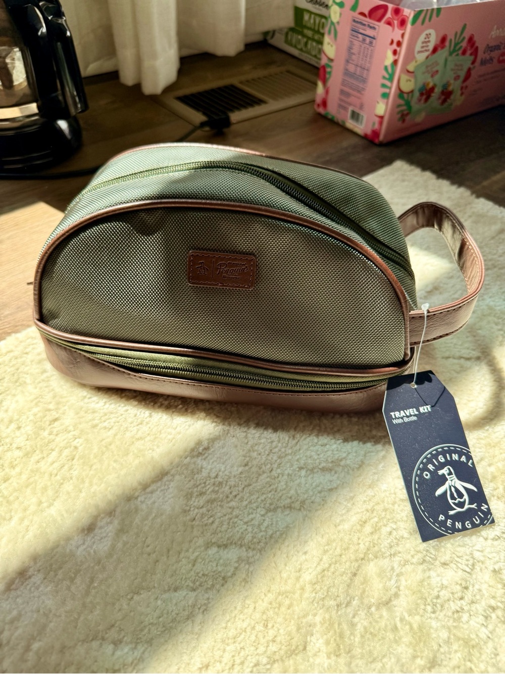 Original Penguin Olive Green and Brown Travel Dopp Kit